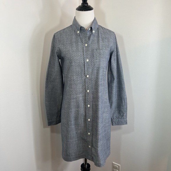 Banana Republic Shirt Dress Sz 0 Soft Wash Denim Chambray 100% Cotton Polka Dot - Picture 1 of 11